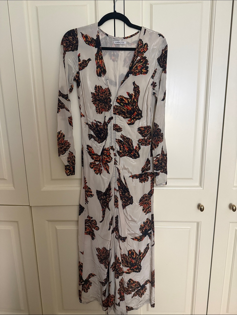Sandro Cream Floral-Print Long Sleeve Maxi Dress